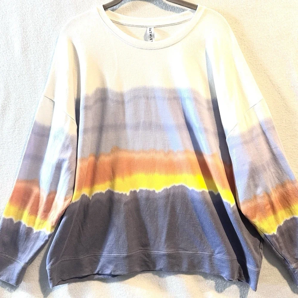 Athleta Tie-Dye Crewneck Sweatshirt in White, Blue, Yellow, Orange - Picture 1 of 9